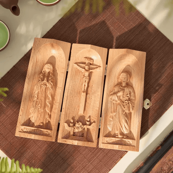 Catholic Wooden Triptych | Mini Wooden Catholic Altar