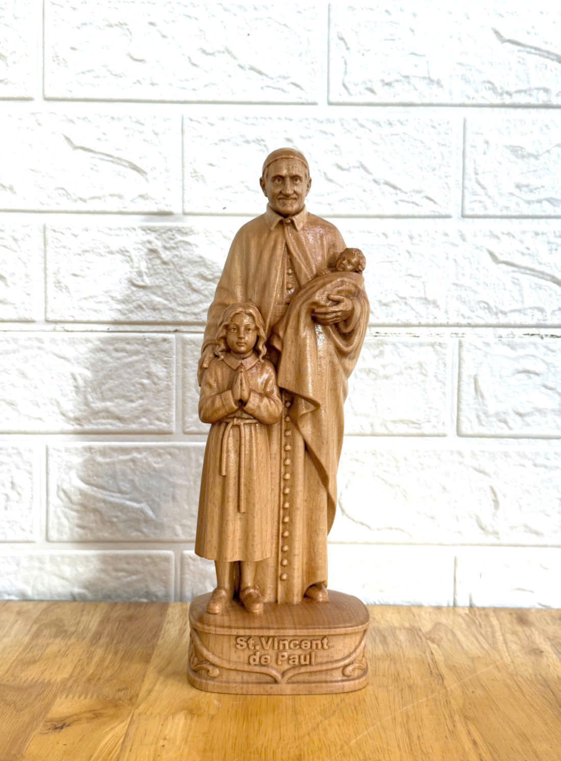 St. Vincent de Paul Wooden Statue – Hand-Carved Catholic Sculpture
