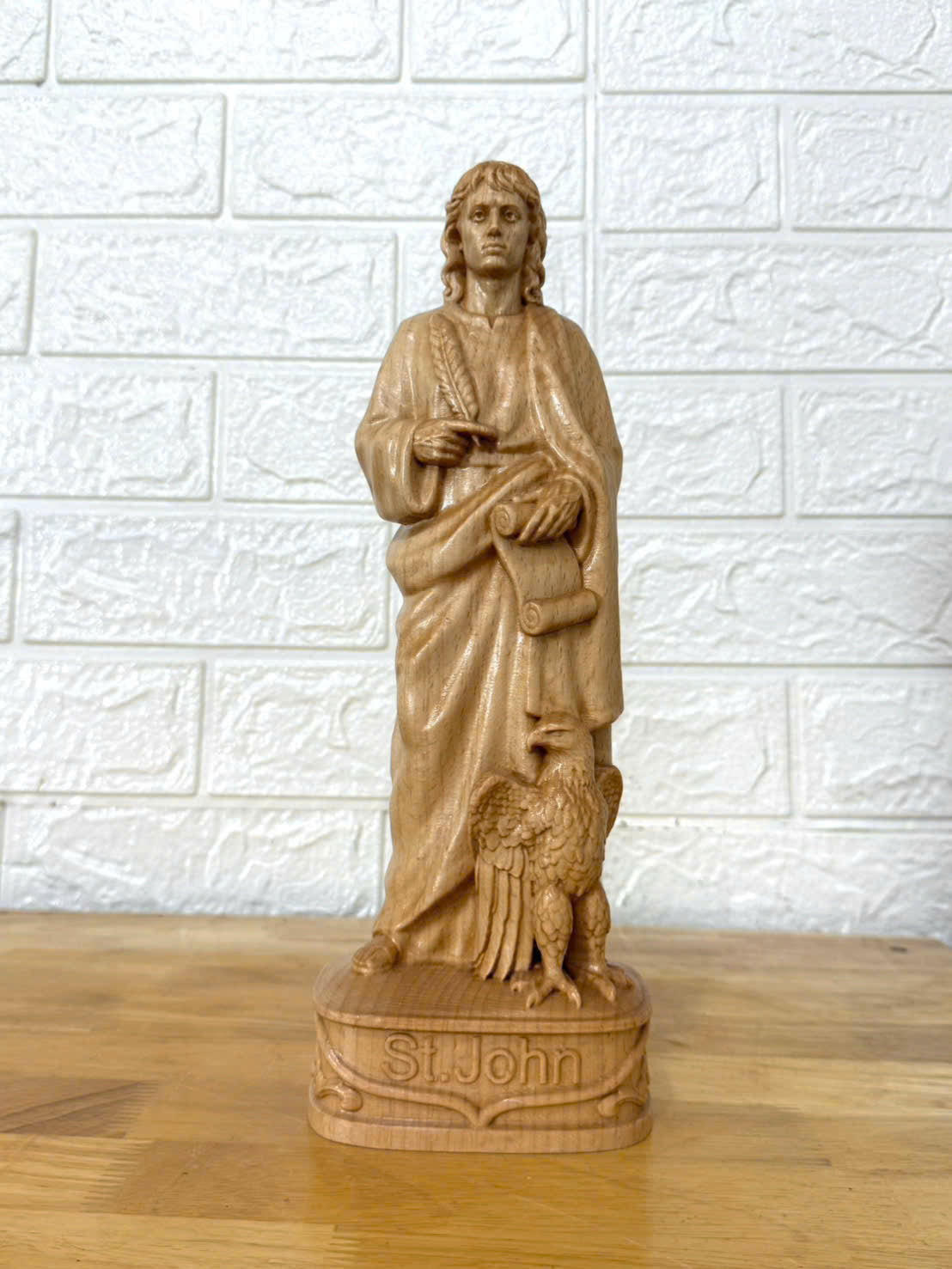 Saint John the Apostle Wooden Statue – Hand-Carved Catholic Sculpture