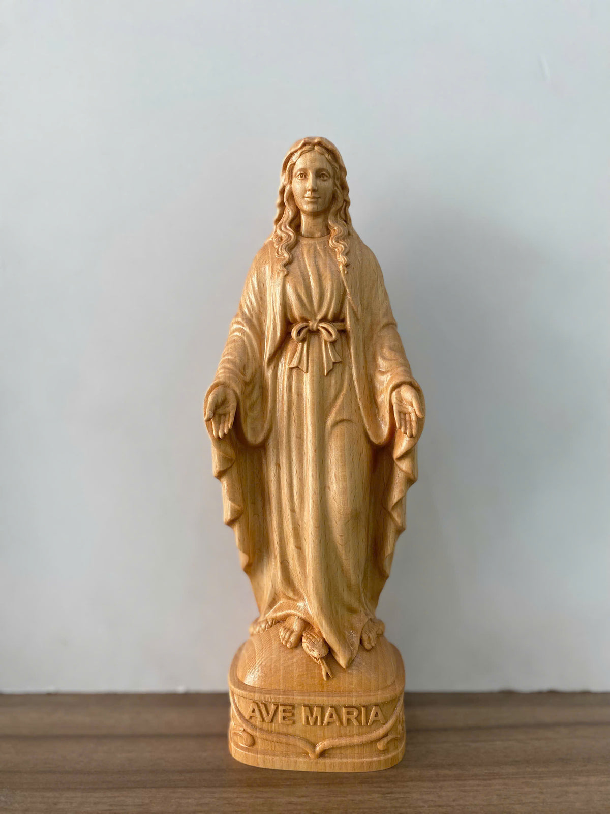 Blessed Mother Wooden Statue – Hand-Carved Catholic Sculpture