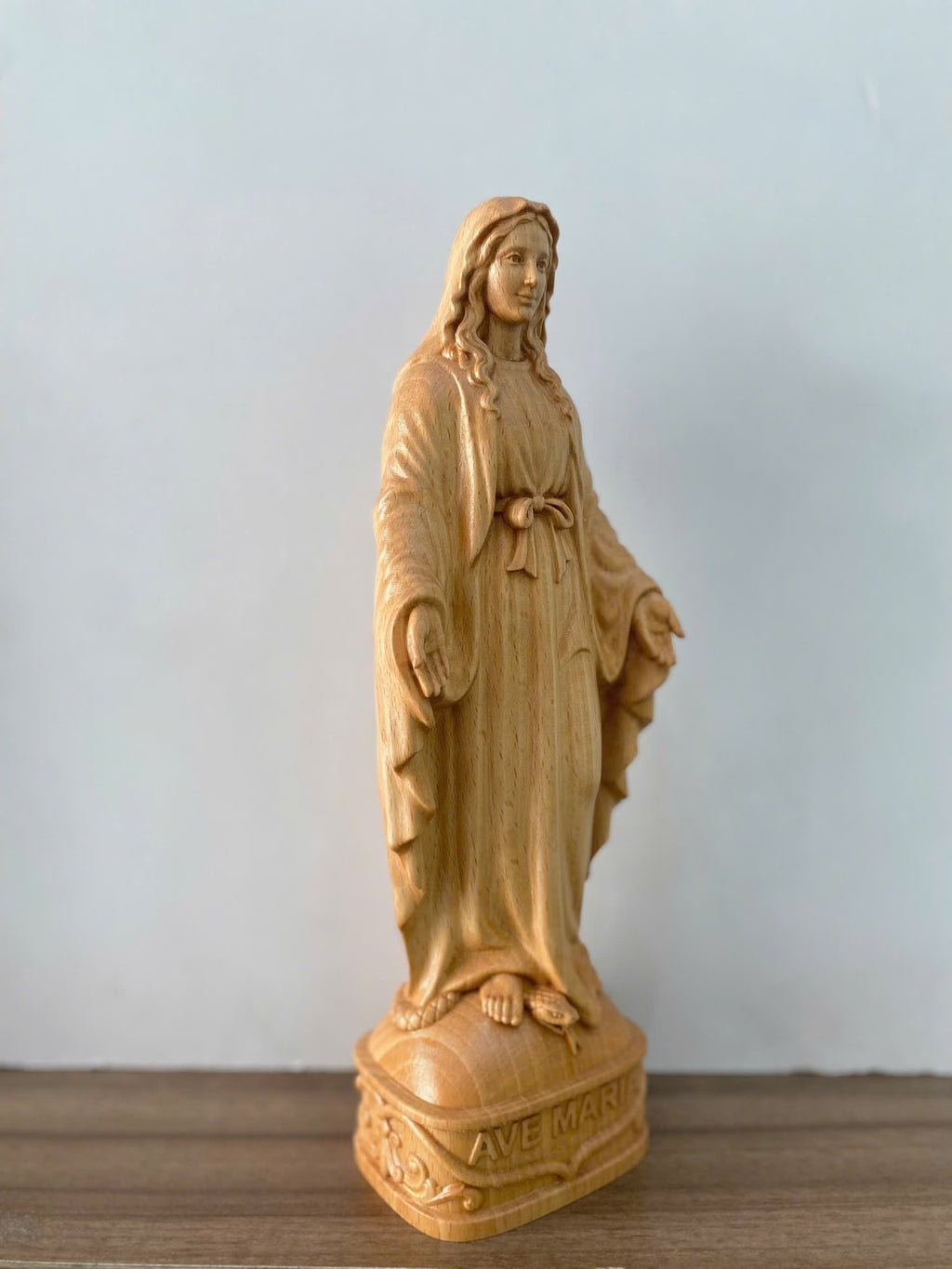 Blessed Mother Wooden Statue – Hand-Carved Catholic Sculpture