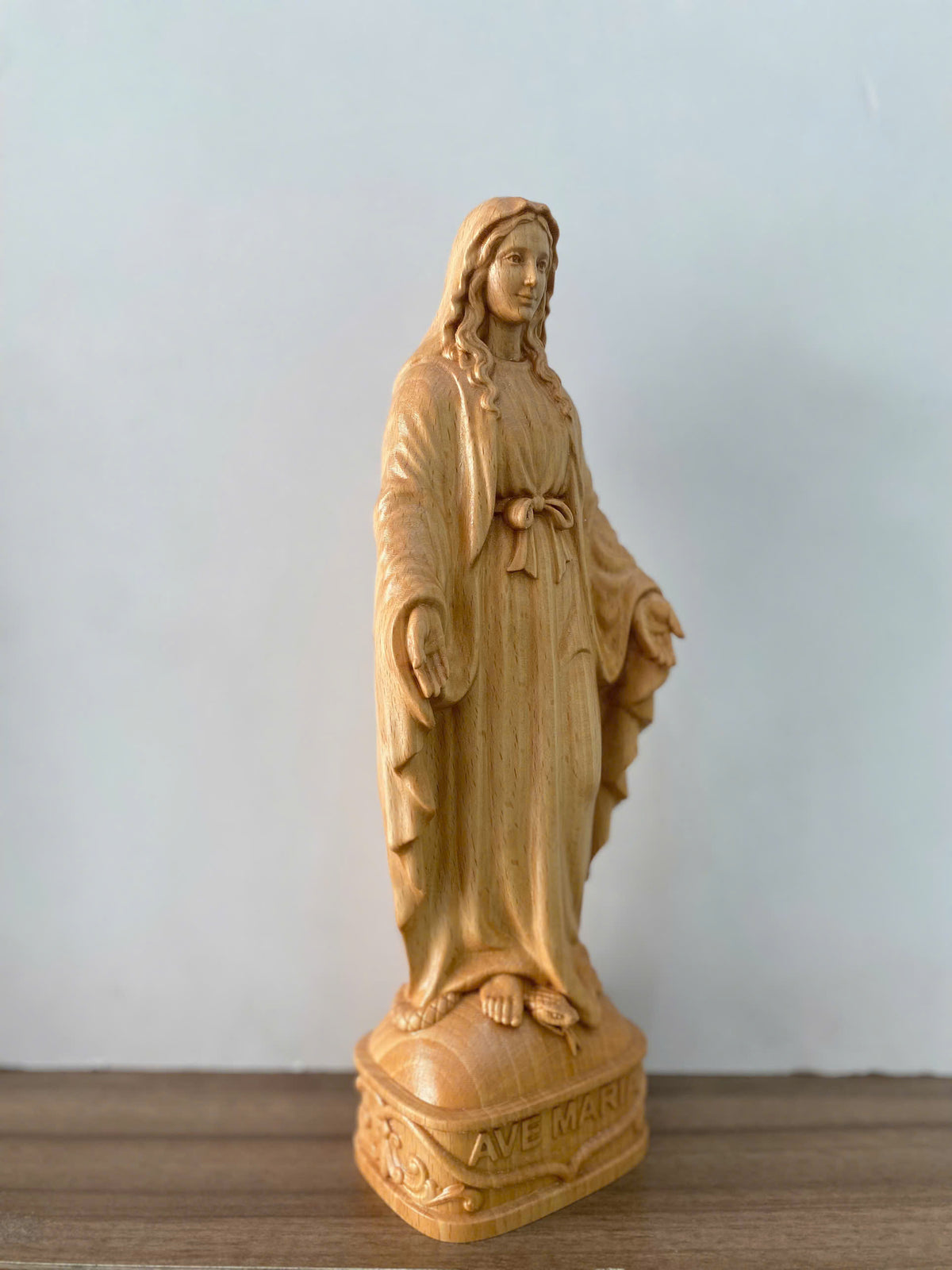 Blessed Mother Wooden Statue – Hand-Carved Catholic Sculpture
