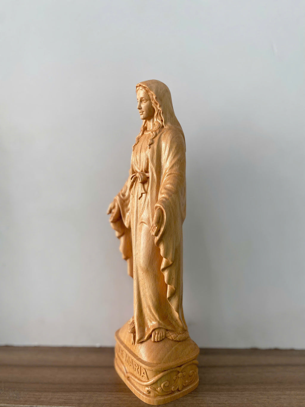 Blessed Mother Wooden Statue – Hand-Carved Catholic Sculpture