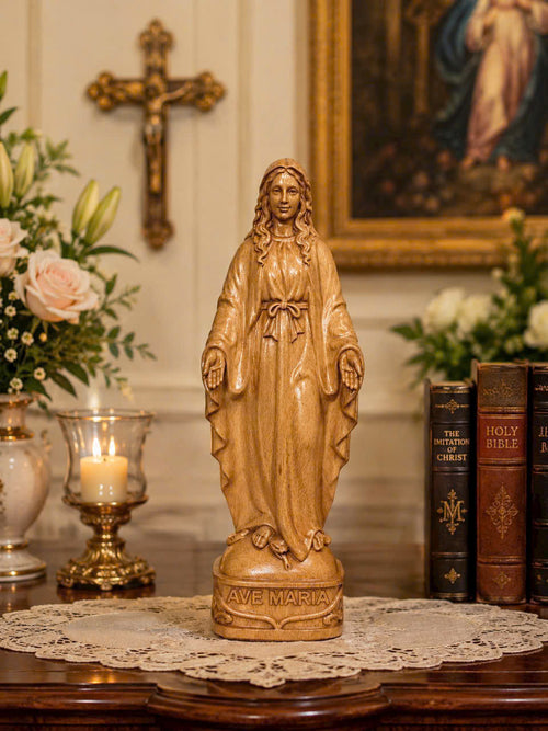 Blessed Mother Wooden Statue – Hand-Carved Catholic Sculpture