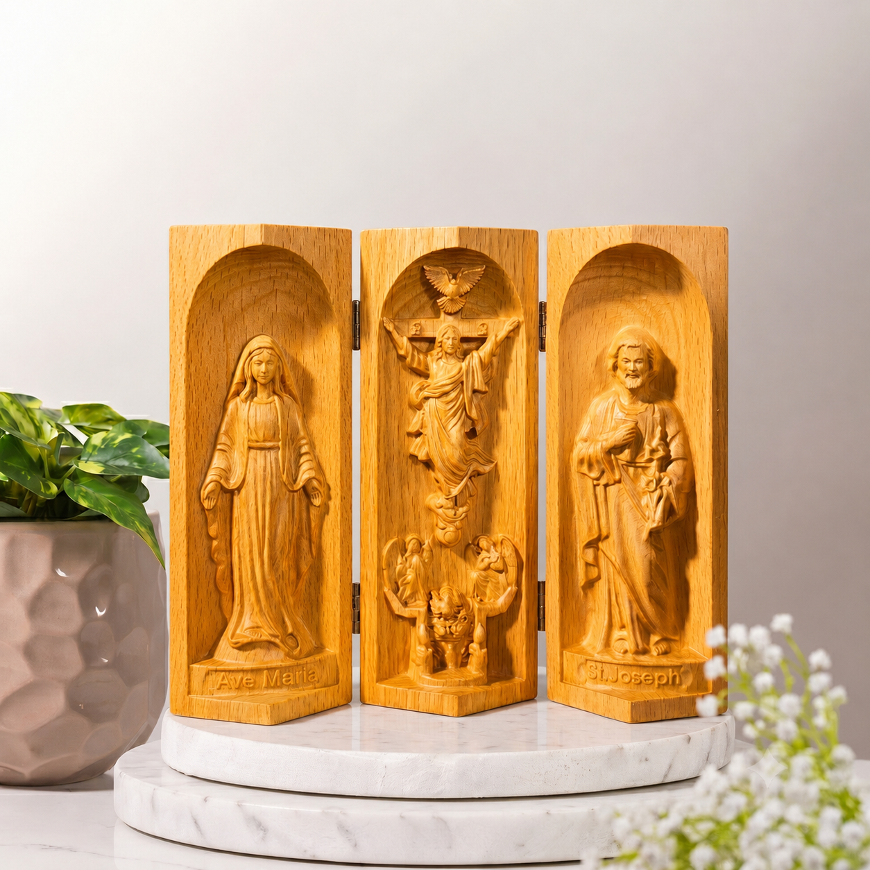 Wooden Triptych Altar for Family