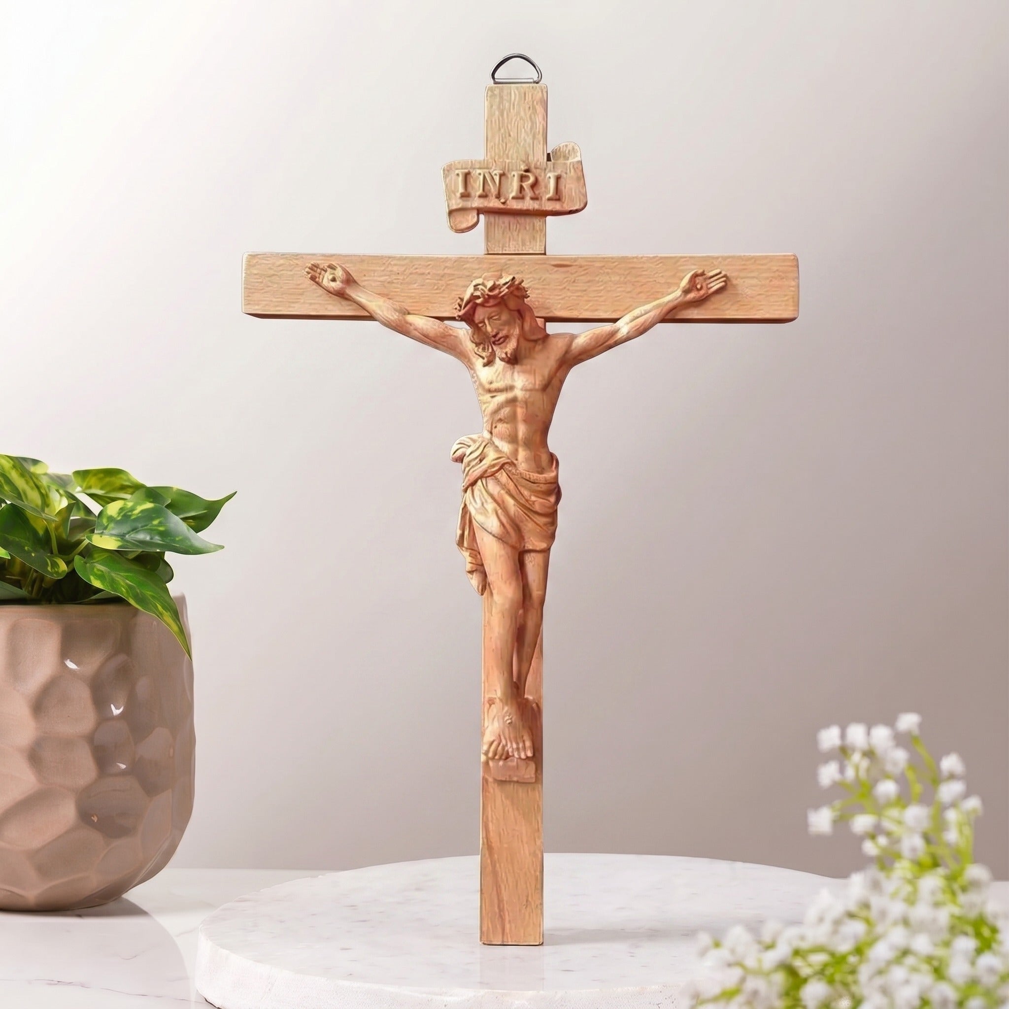 Wooden Crucifix Wall Cross | Statue of Jesus Hanging Wall Decor
