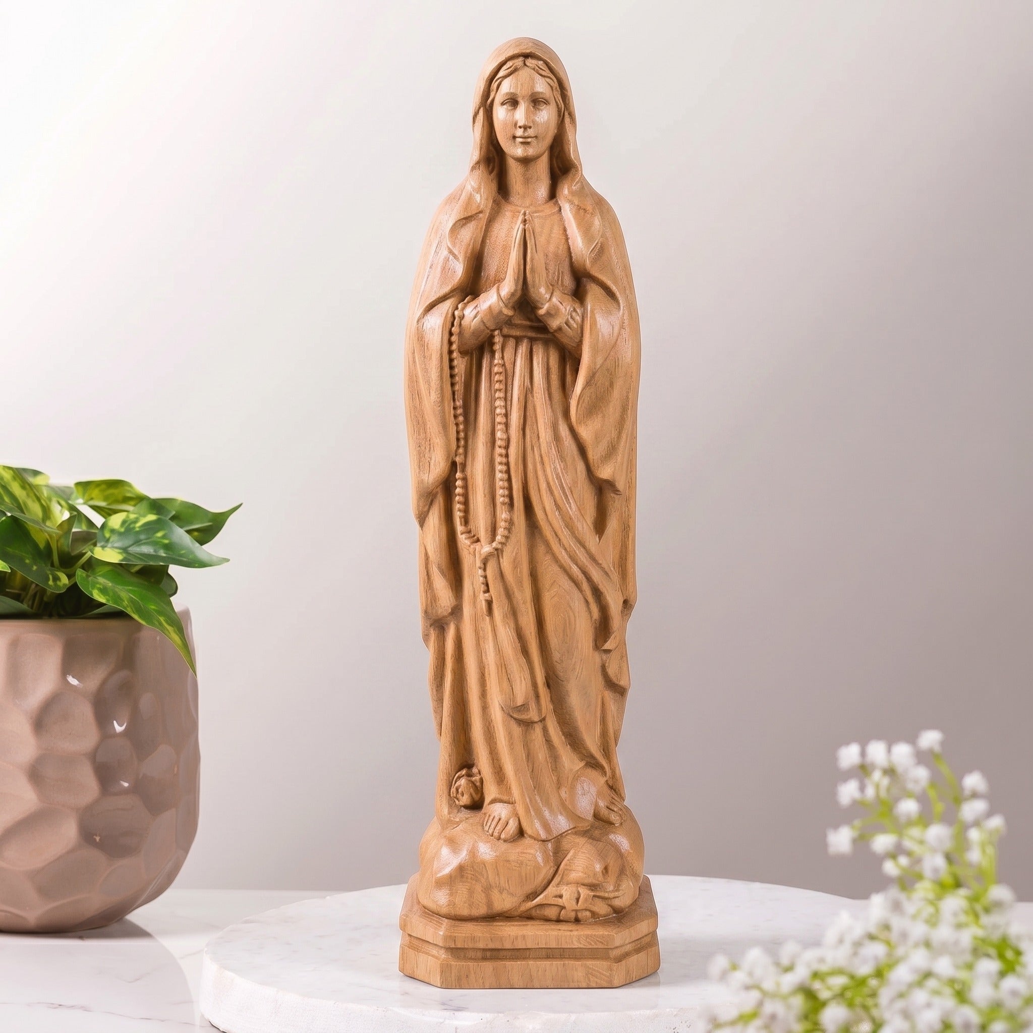 Our Lady of the Rosary Wooden Statue size 7.8in / 9.8in / 11.8in