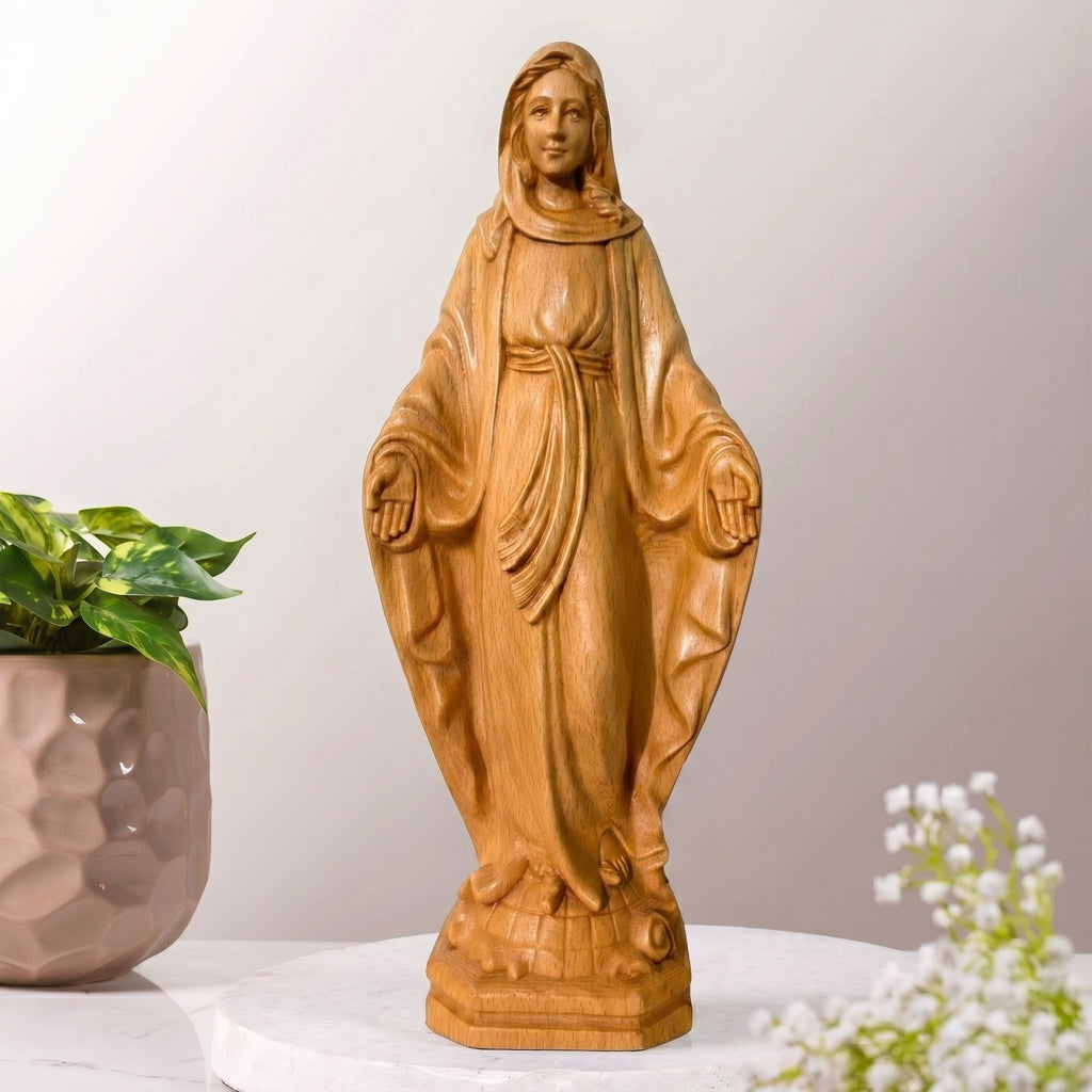 Blessed Mother Wooden Statue size 9.8in / 11.8in