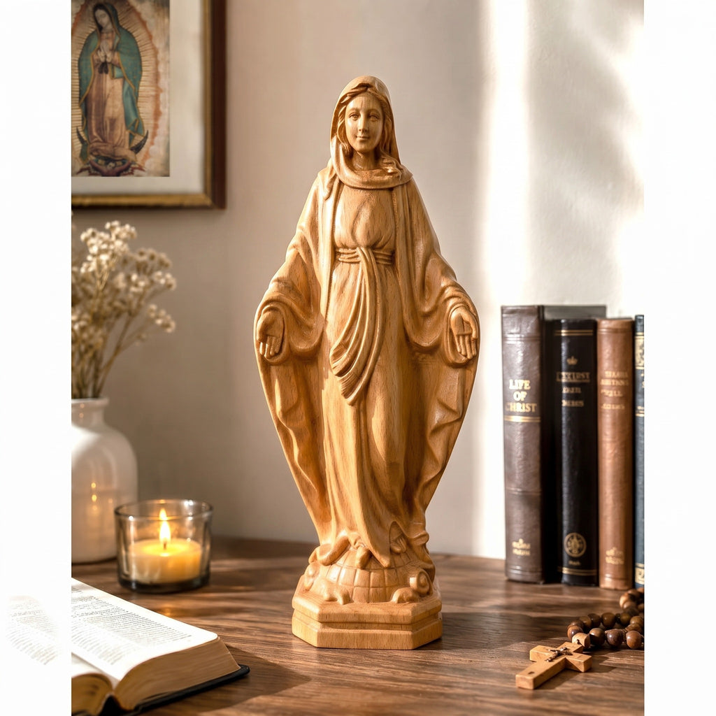 Blessed Mother Wooden Statue size 9.8in / 11.8in