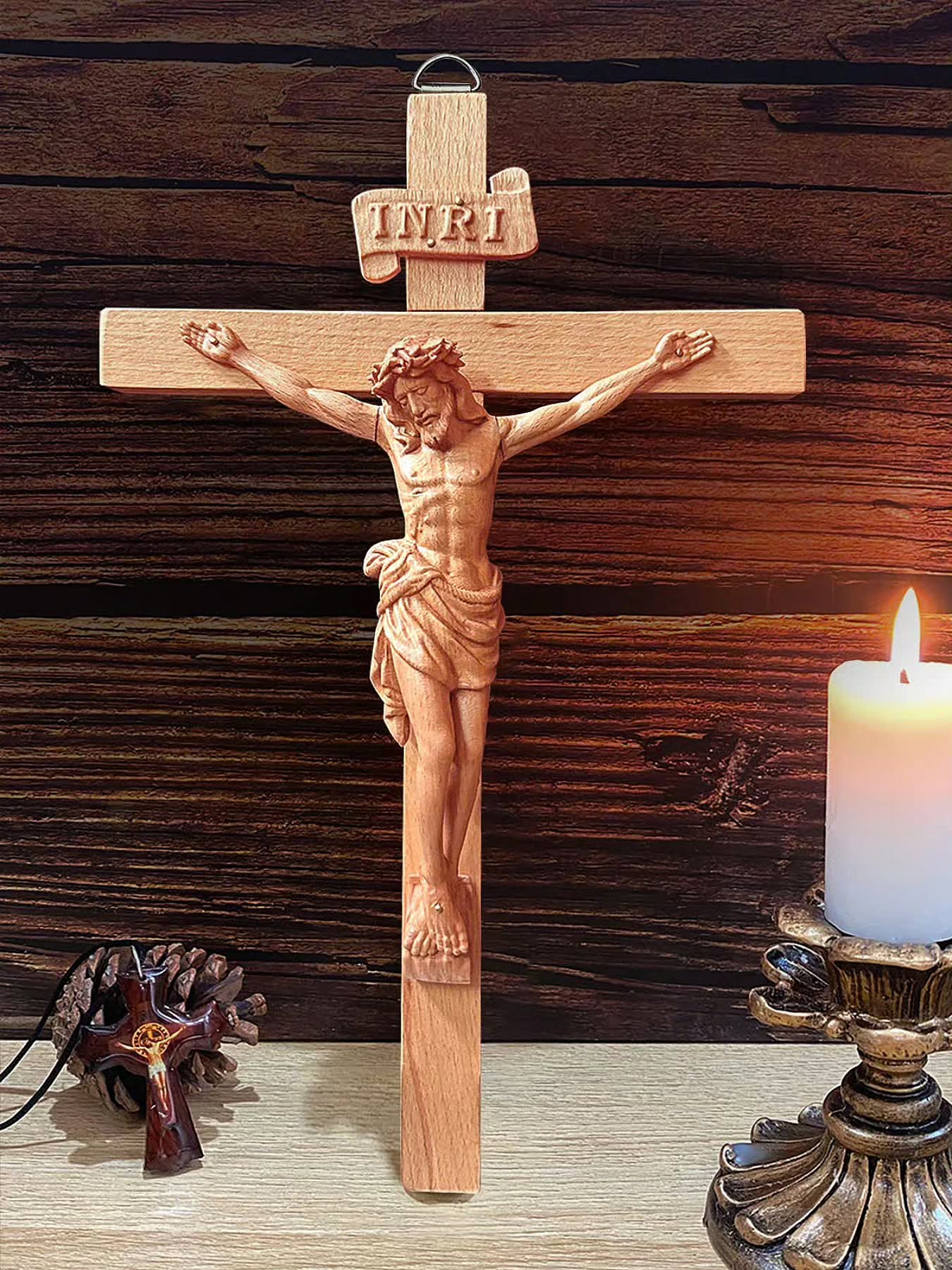 Wooden Crucifix Wall Cross | Statue of Jesus Hanging Wall Decor