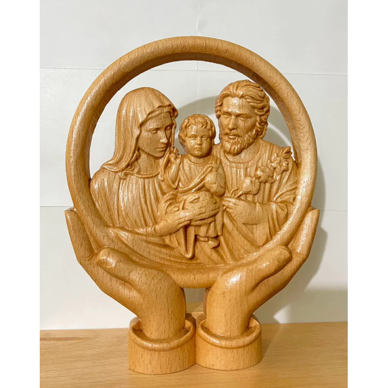 THE HOLY FAMILY WOODEN STATUE