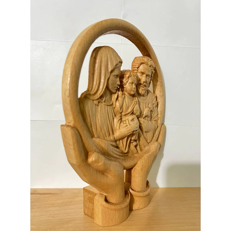 THE HOLY FAMILY WOODEN STATUE