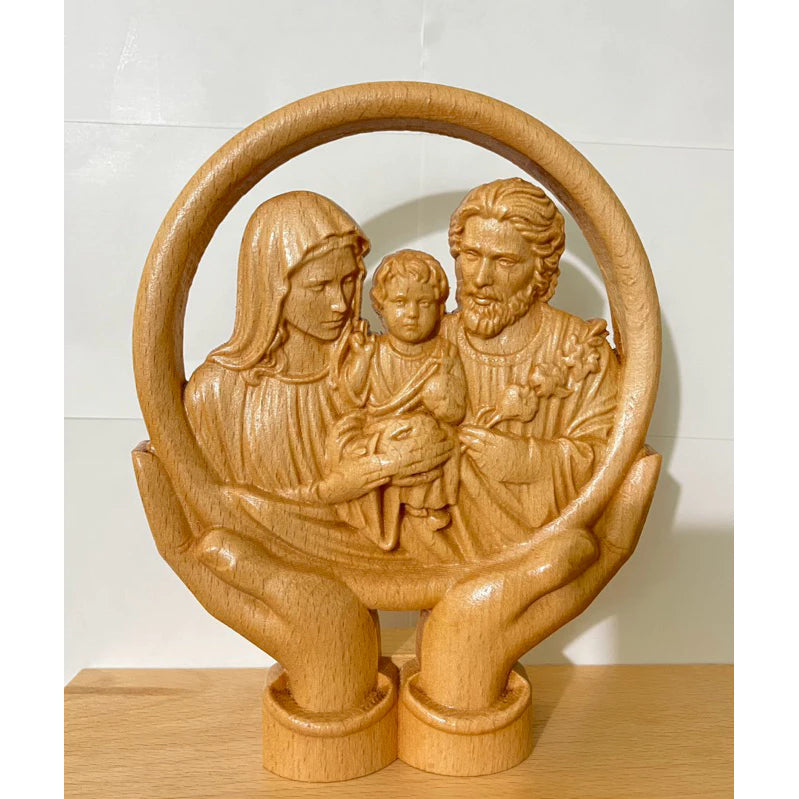THE HOLY FAMILY WOODEN STATUE