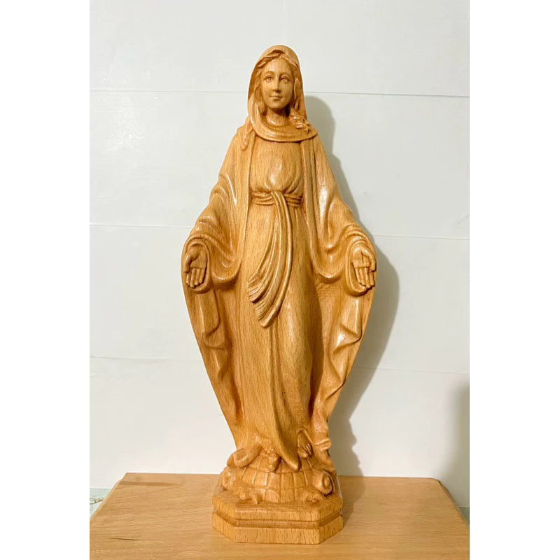Blessed Mother Wooden Statue size 9.8in / 11.8in