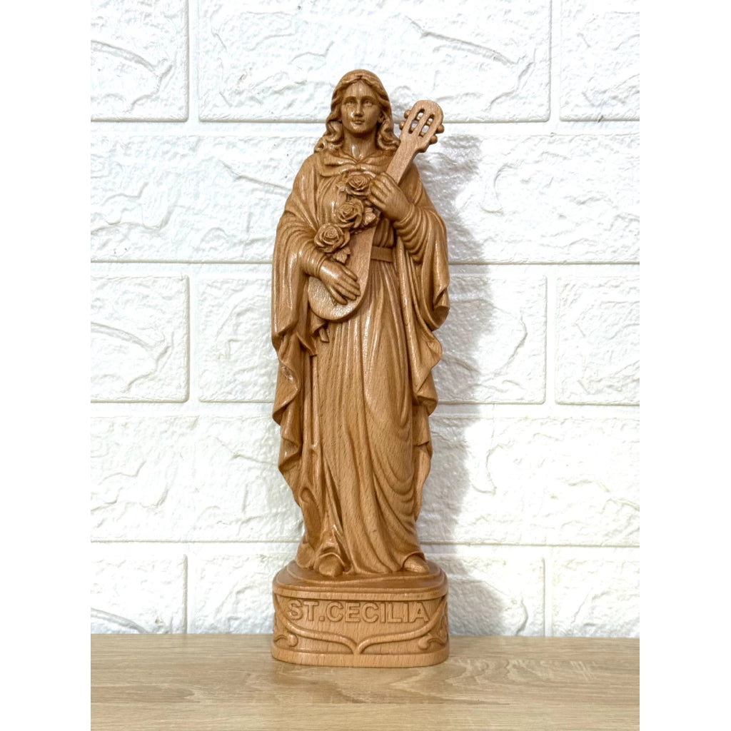Saint Cecilia Wooden Statue size 11.8 inches (30cm)
