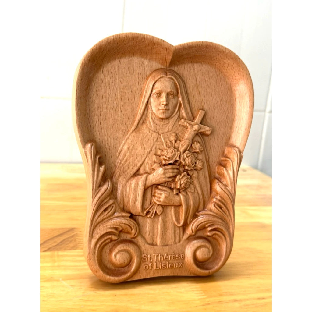 ST. THÉRÈSE OF LISIEUX WOOD CARVING PLAQUE