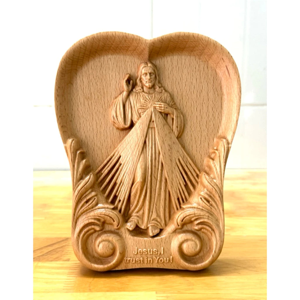 DIVINE MERCY JESUS HAND-CARVED WOOD PLAQUE