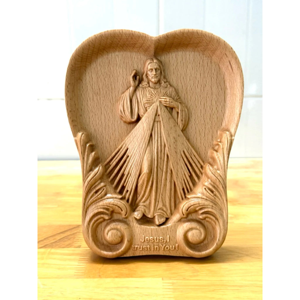 DIVINE MERCY JESUS HAND-CARVED WOOD PLAQUE