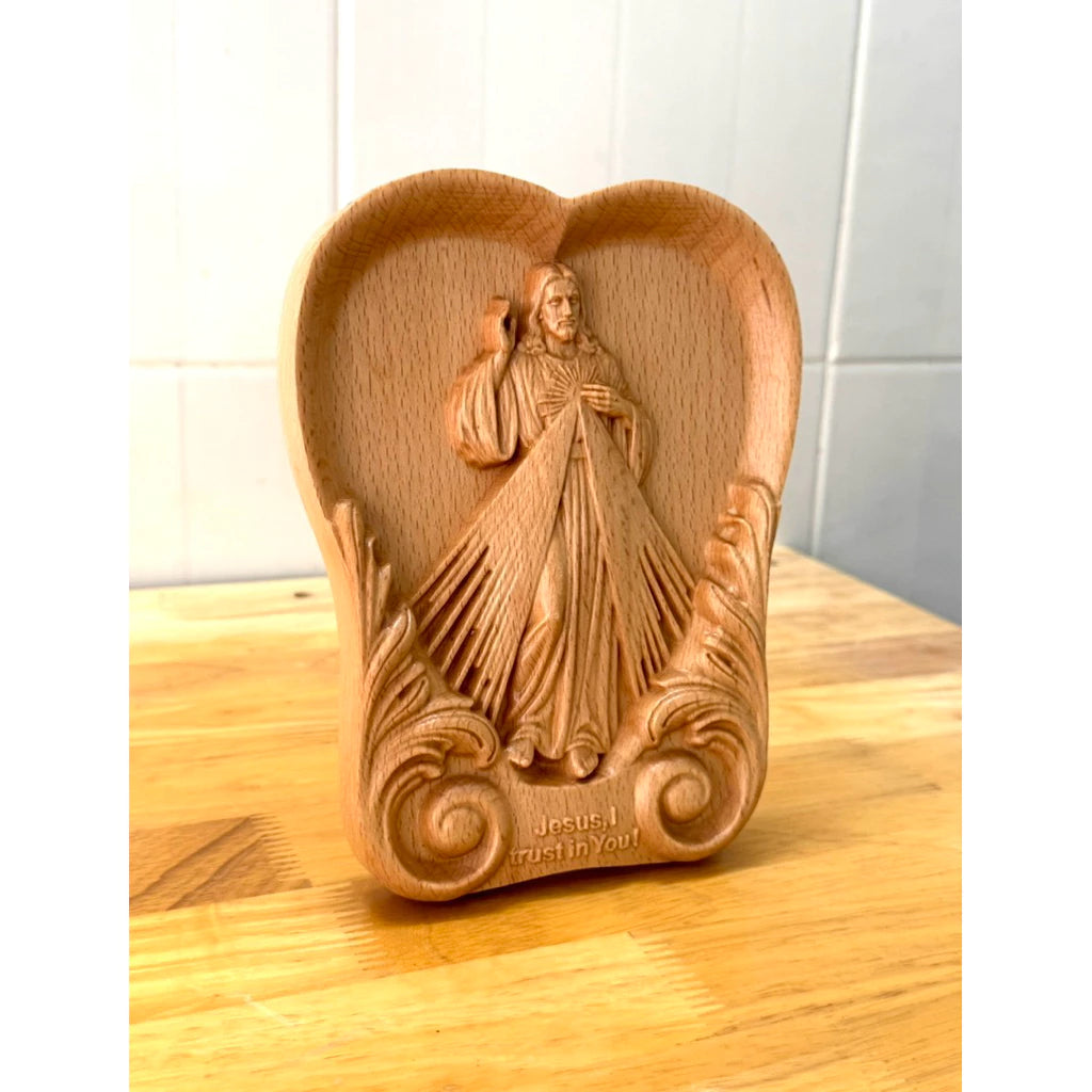 DIVINE MERCY JESUS HAND-CARVED WOOD PLAQUE