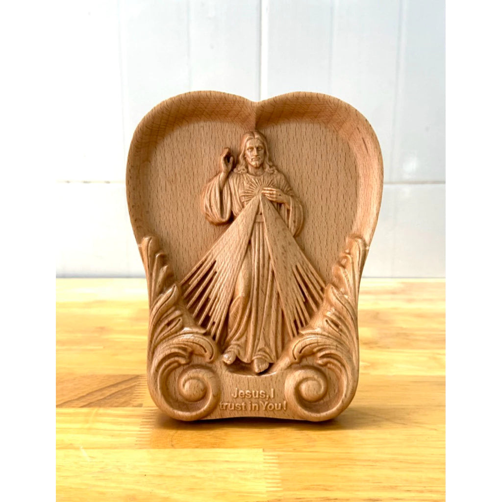DIVINE MERCY JESUS HAND-CARVED WOOD PLAQUE