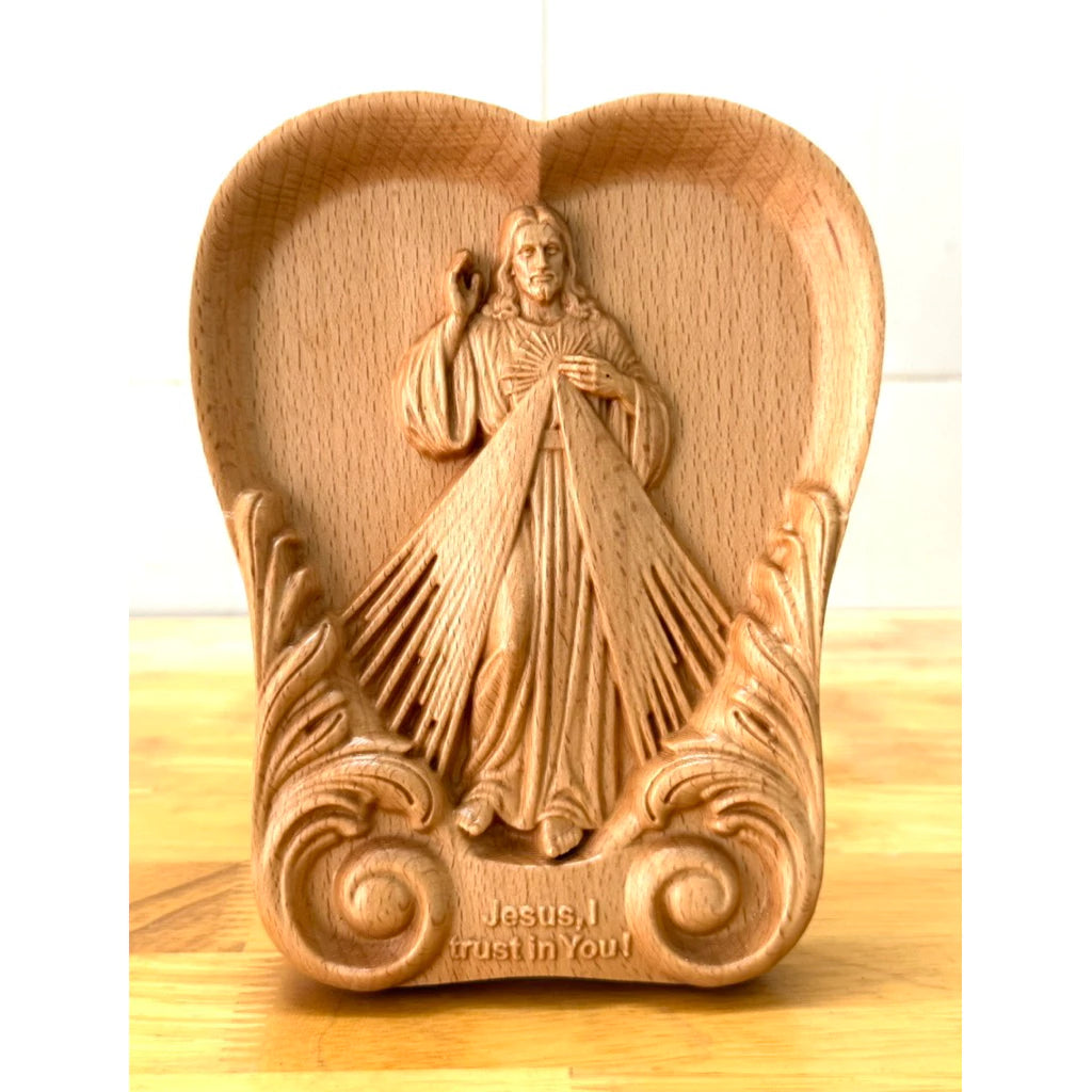 DIVINE MERCY JESUS HAND-CARVED WOOD PLAQUE