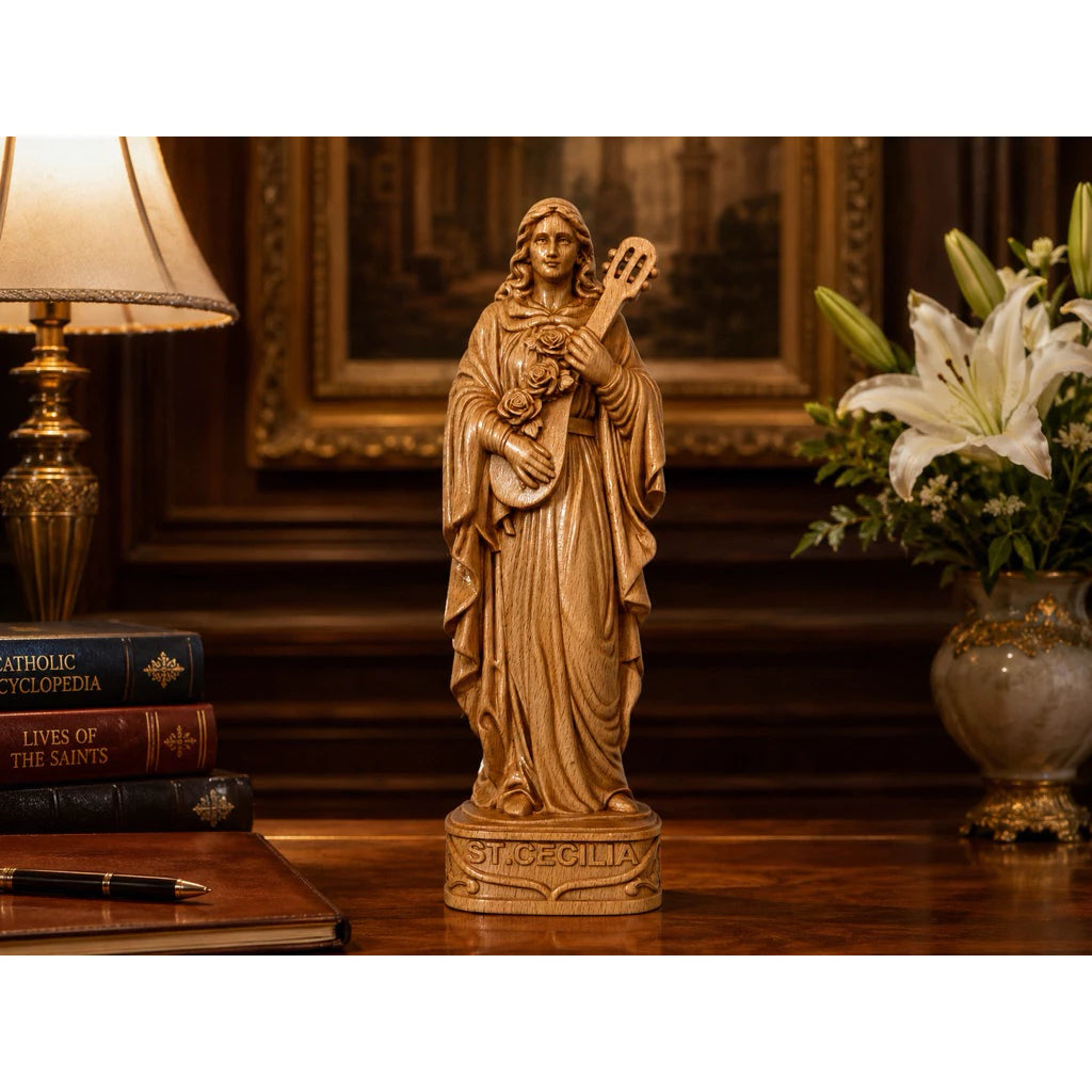 Saint Cecilia Wooden Statue size 11.8 inches (30cm)