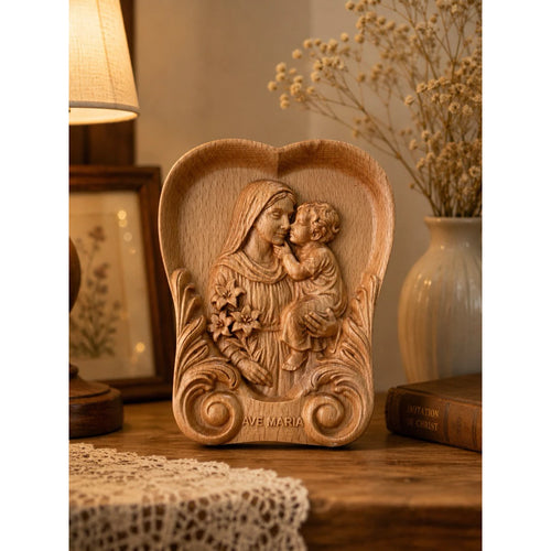 Our Lady and Child Wooden Relief Plaque