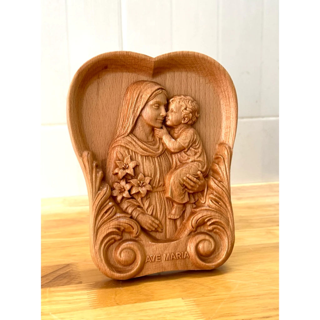 Our Lady and Child Wooden Relief Plaque