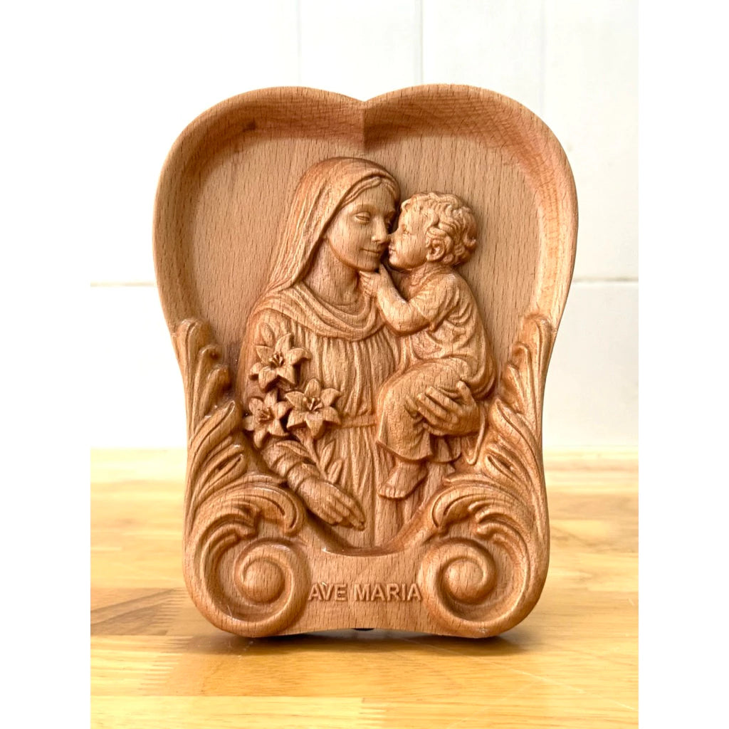 Our Lady and Child Wooden Relief Plaque