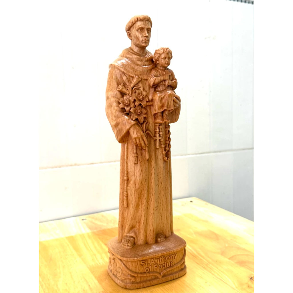 Wooden Statue of Saint Anthony of Padua  – Hand-Carved Catholic Sculpture