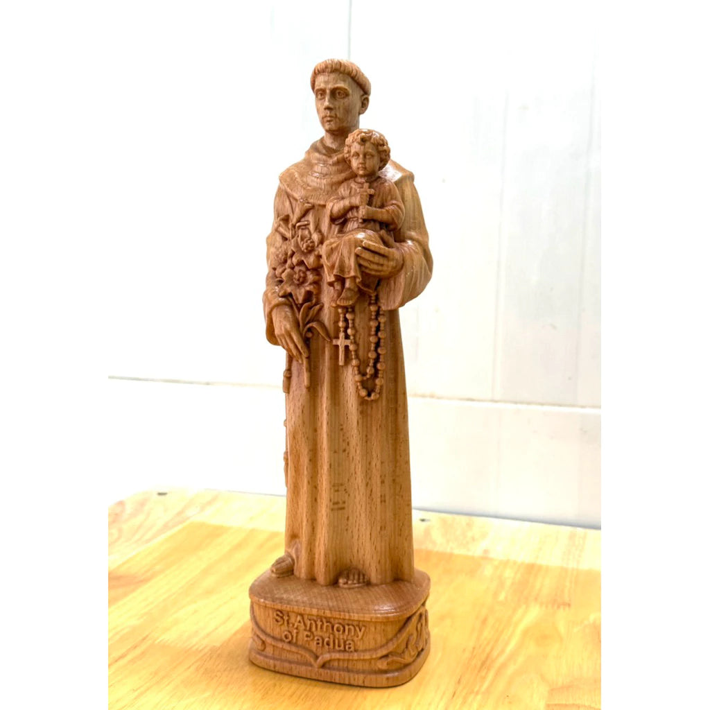 Wooden Statue of Saint Anthony of Padua  – Hand-Carved Catholic Sculpture