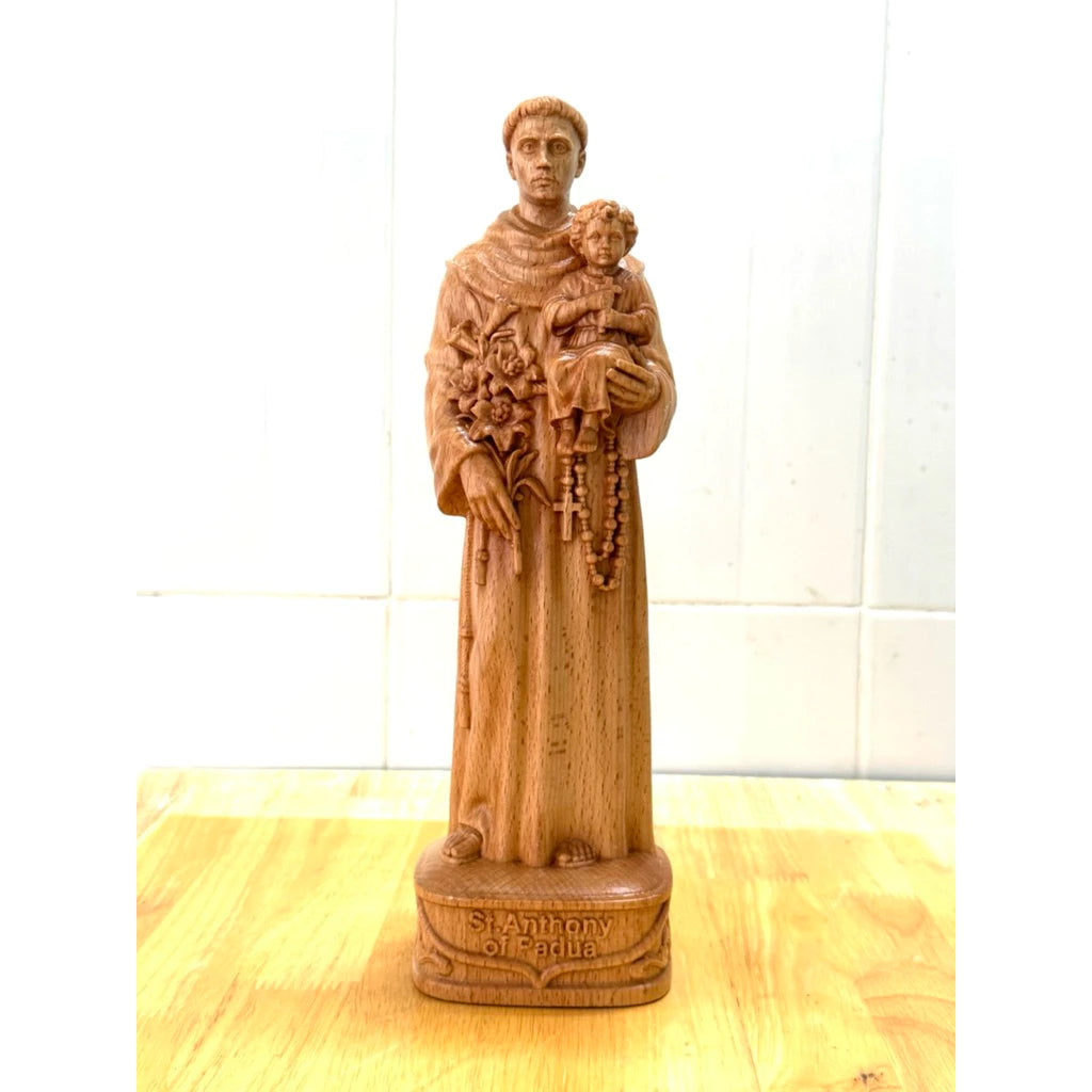 Wooden Statue of Saint Anthony of Padua  – Hand-Carved Catholic Sculpture