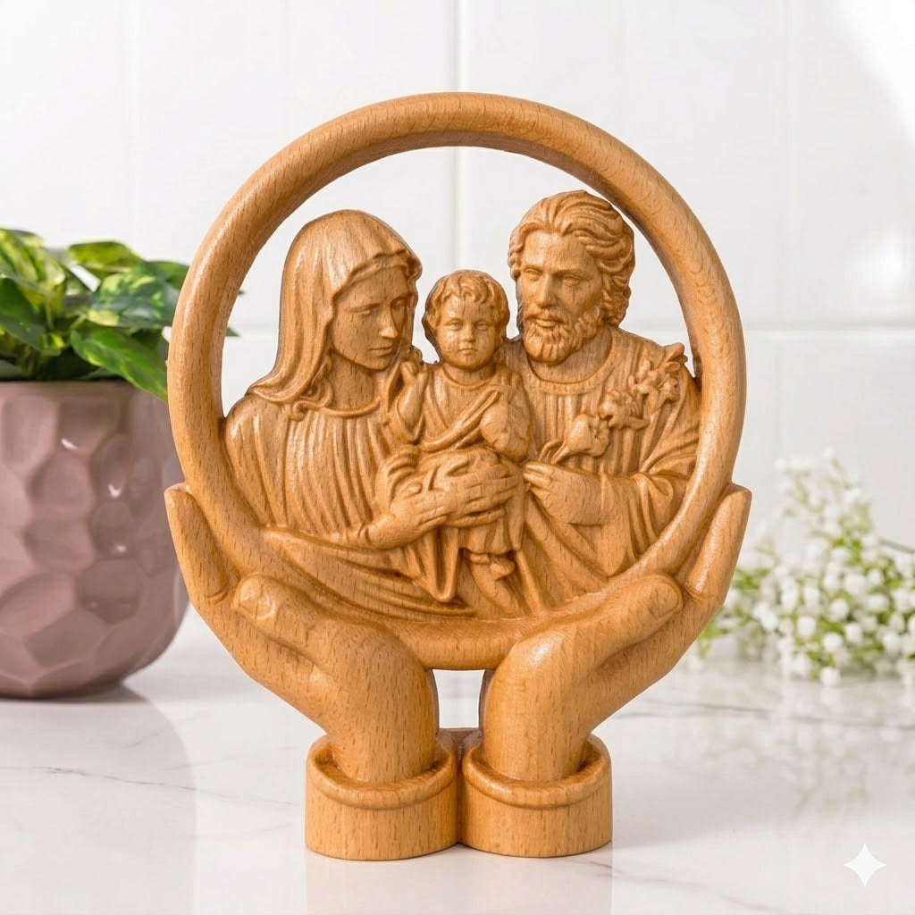 THE HOLY FAMILY WOODEN STATUE